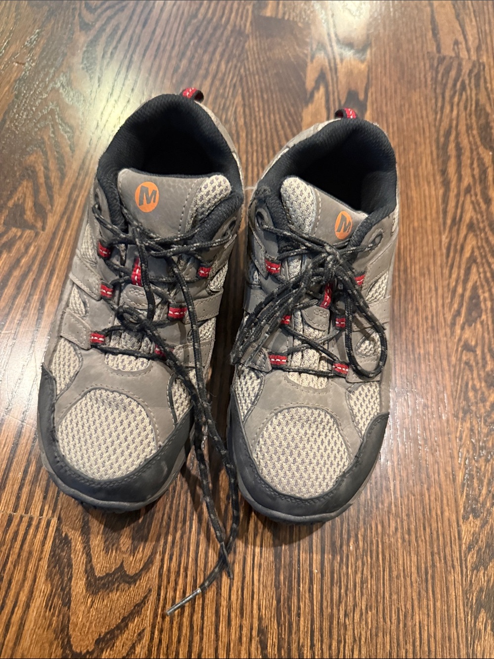 Merrell Kids Gray and Black Trail Sneakers with Red Accents